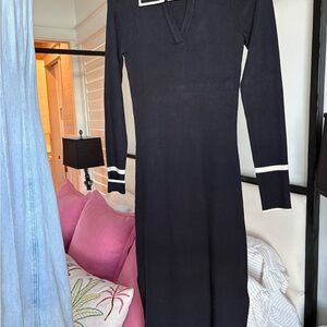 Marine Layer Black Long Sleeve Dress with White Accents
